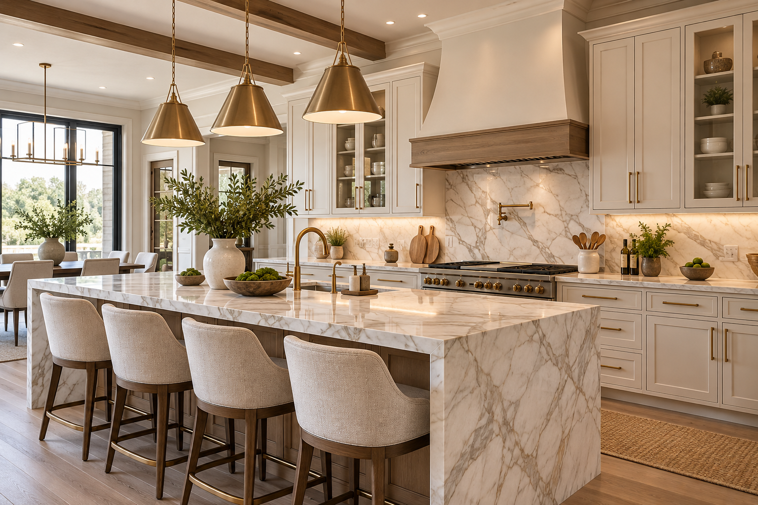 Luxury kitchen with beautiful cabinetry, stone countertops and coordinated remodeling finishes