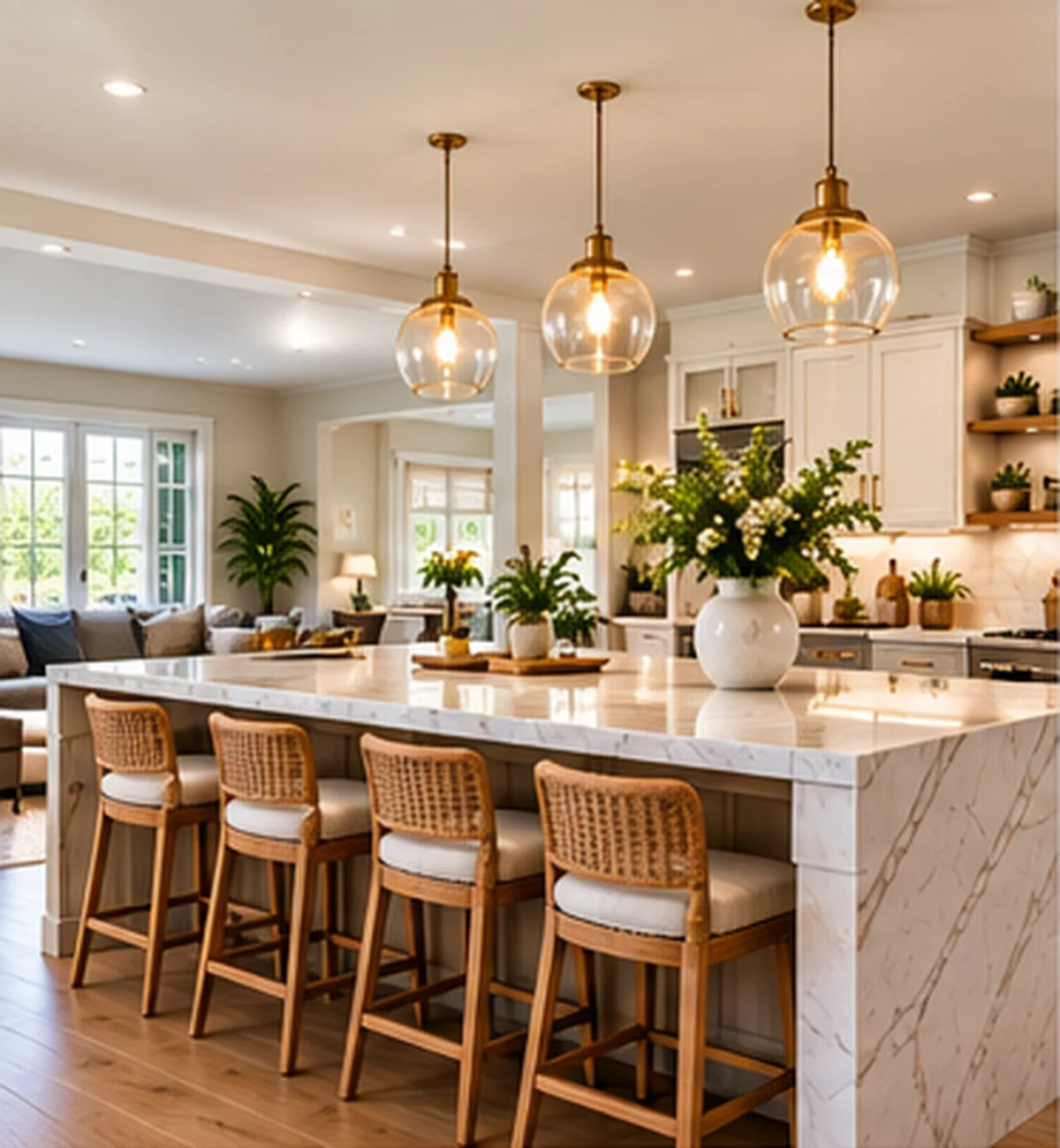 Inviting farmhouse-inspired kitchen with natural textures