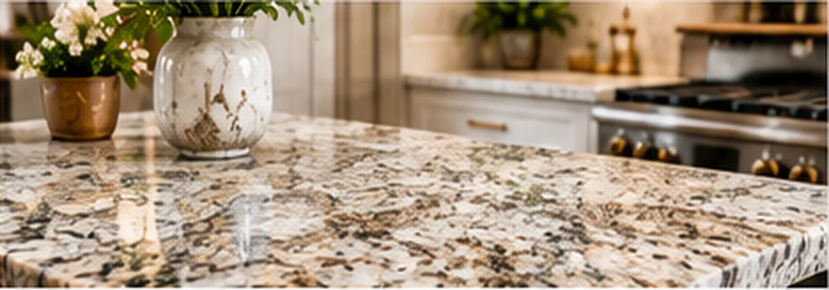 Natural granite countertop with distinctive mineral pattern