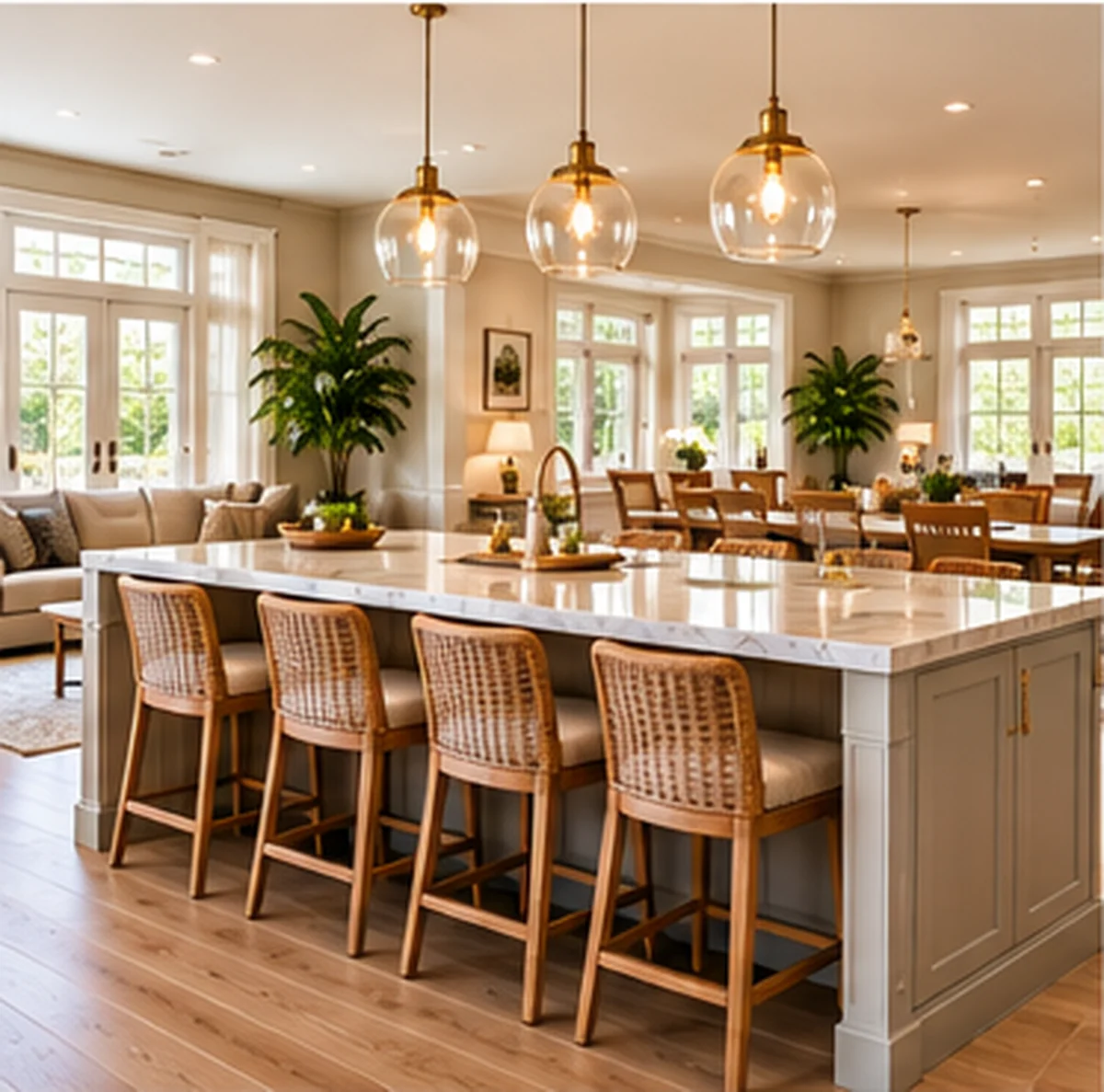 Kitchen island with seating in an open-concept space