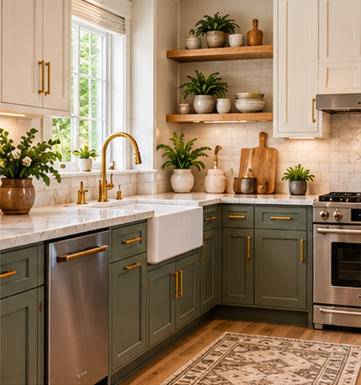 Transitional kitchen combining classic and contemporary details
