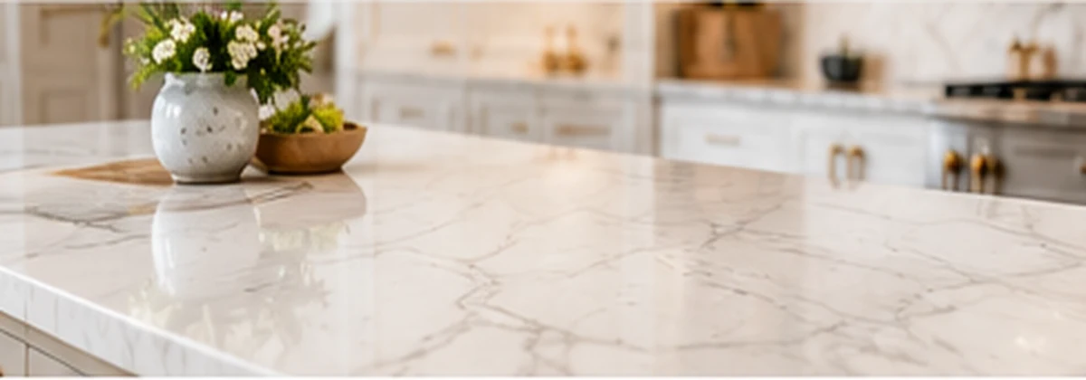 White quartz countertop with subtle veining