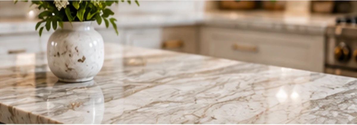 Natural quartzite countertop with flowing veining