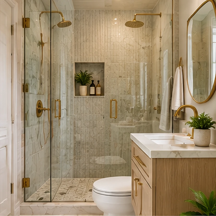 Beautiful compact bathroom with space-saving design and elegant finishes