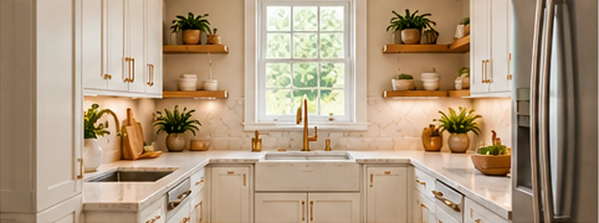 Compact kitchen with thoughtful storage, open shelving, and efficient cabinetry