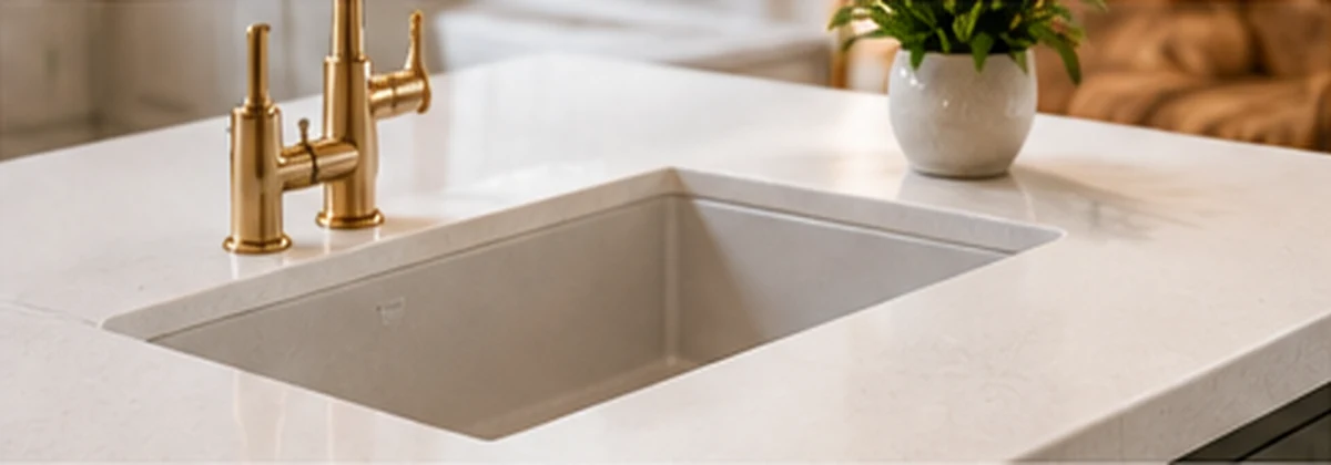 Smooth solid surface countertop with integrated sink